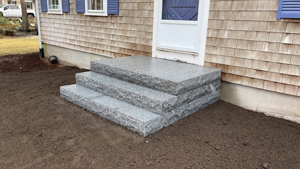 Granite front steps built by Bridi Masonry in Cape Cod, MA