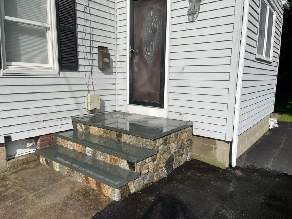Bluestone entry steps built by Bridi Masonry in Cape Cod, MA