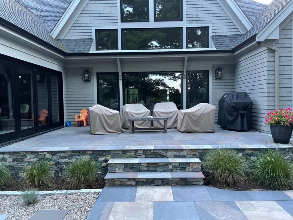 Bluestone terrace built by Bridi Masonry in Cape Cod, MA