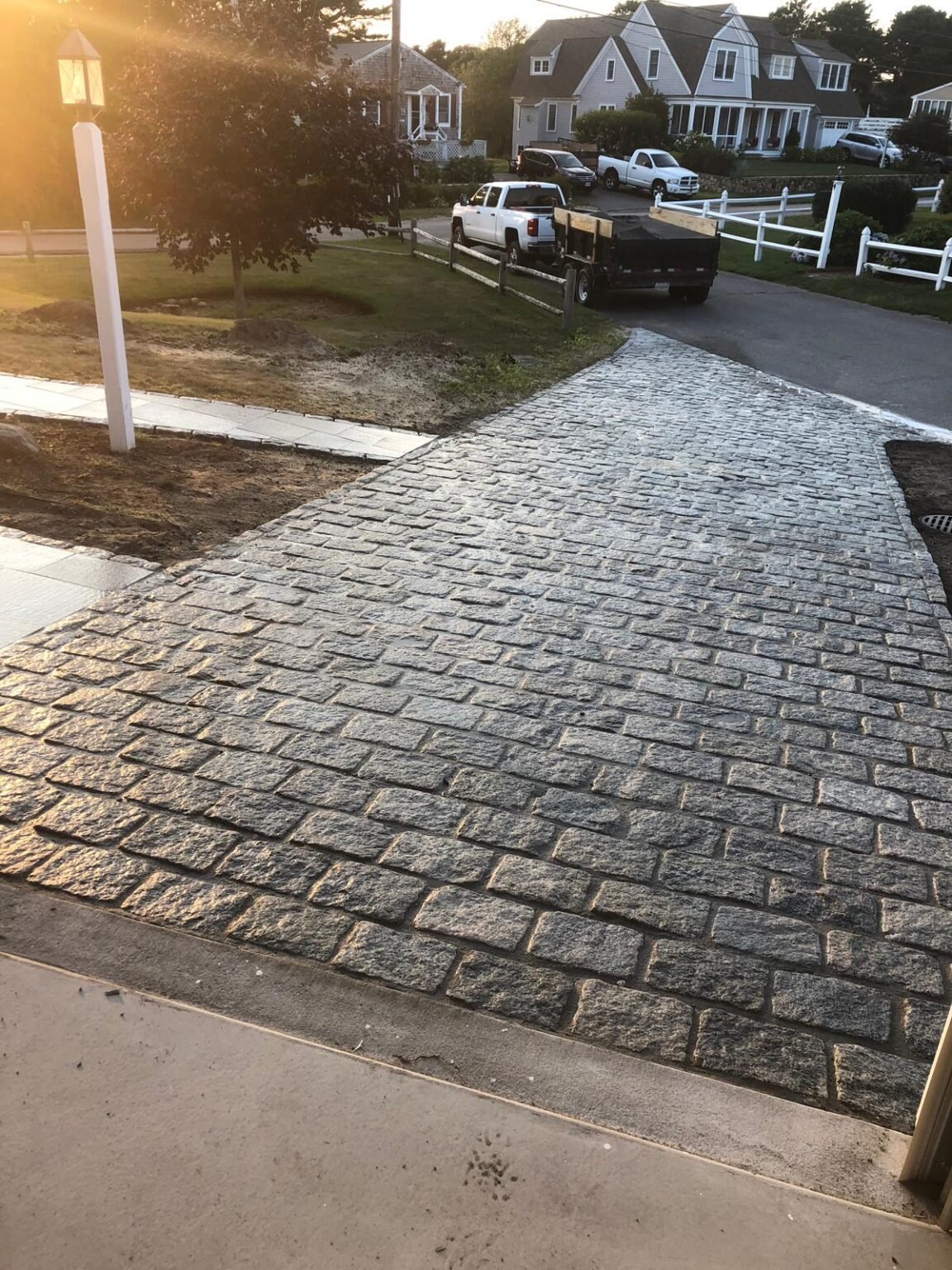 Cobblestone driveway built by Bridi Masonry in Cape Cod, MA