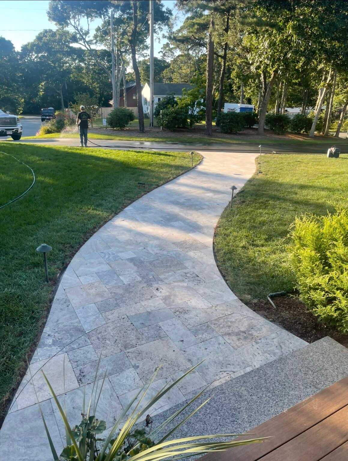 Bluestone walkway built by Bridi Masonry in Cape Cod, MA