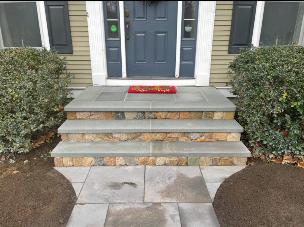 Bluestone front steps built by Bridi Masonry in Cape Cod, MA