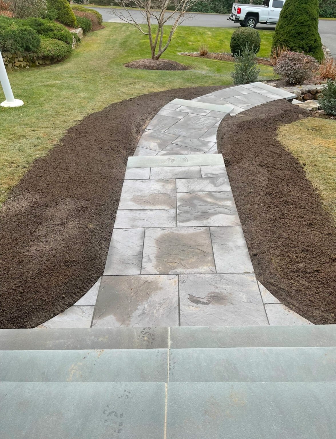 Bluestone walkway built by Bridi Masonry in Cape Cod, MA