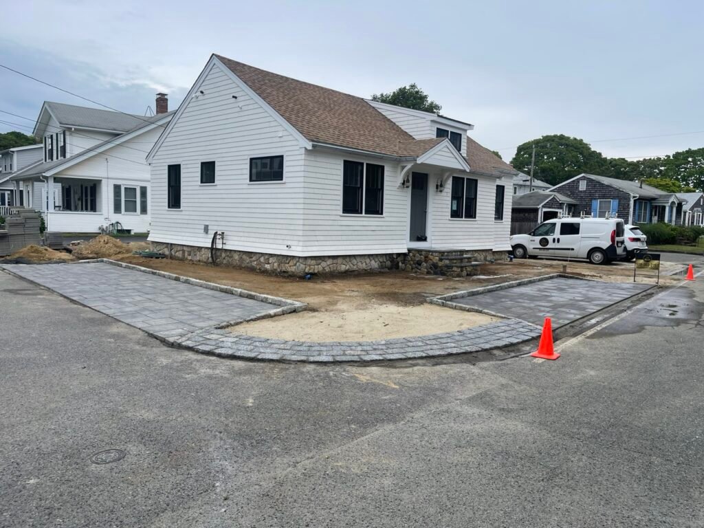 Cobblestone apron built by Bridi Masonry in Cape Cod, MA