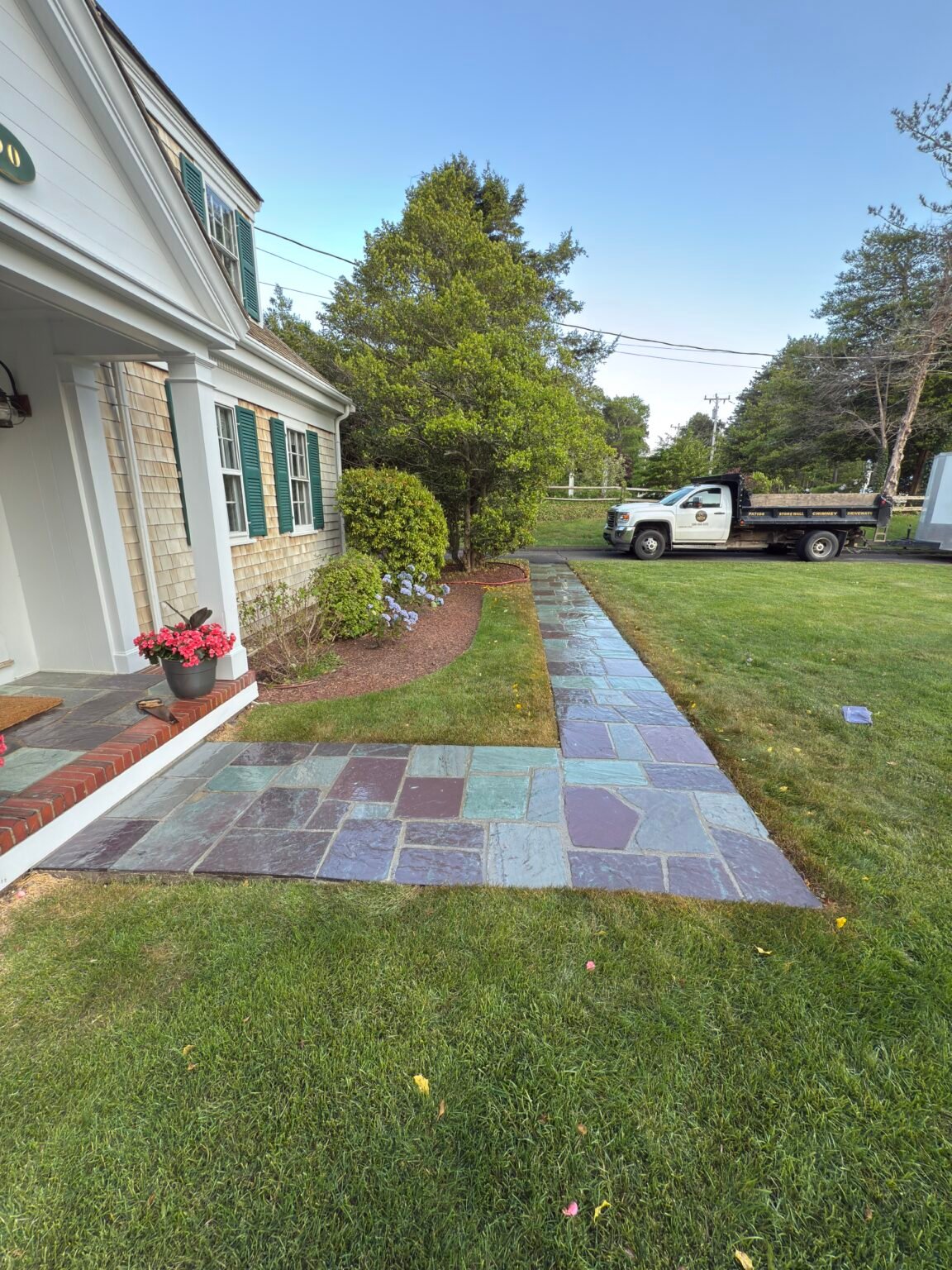 Bluestone walkway built by Bridi Masonry in Cape Cod, MA